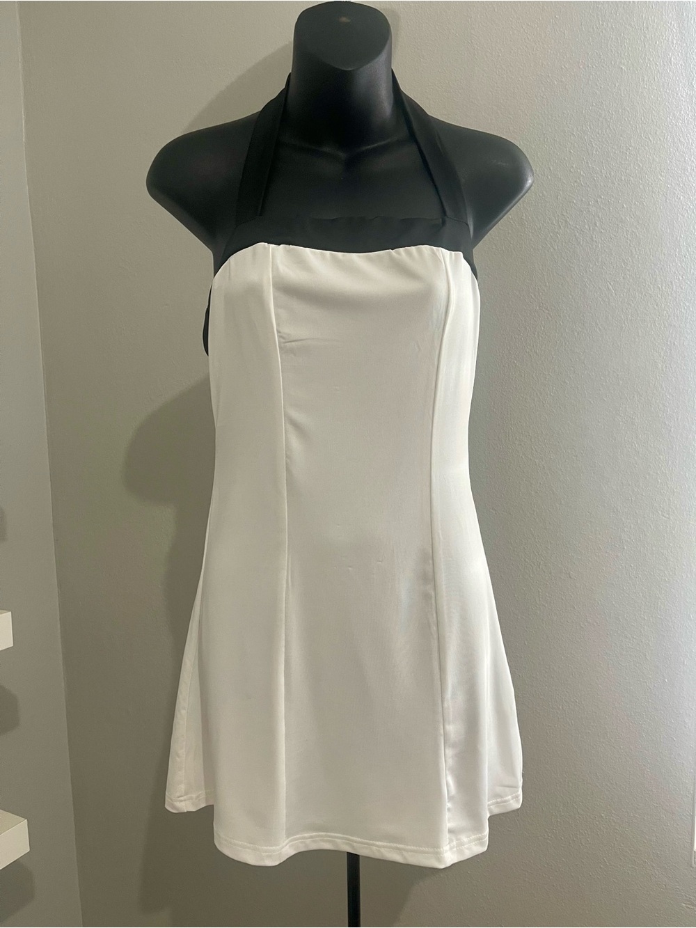SHEIN White Halter Mini Chemise with Black Straps